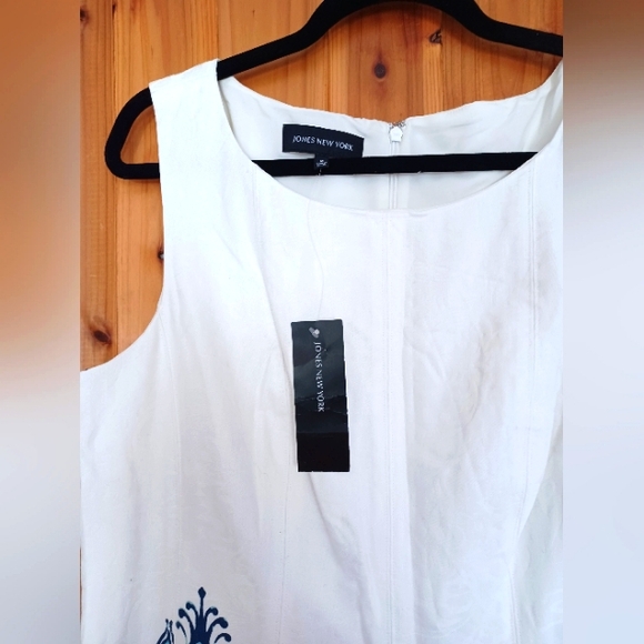 JONES NEW YORK Floral Sleeveless Scoop Neck White Blue Size 16 Print fit & Flare - Picture 9 of 16